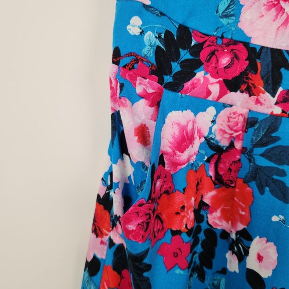 Torrid Sz 3X (22-24) Blue Floral Spaghetti Straps Ruffle Hem Romper Pockets NWT - Picture 3 of 12